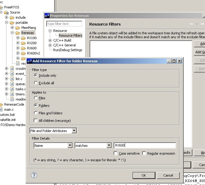 Using Eclipse project relative file paths to build the RTOS source code