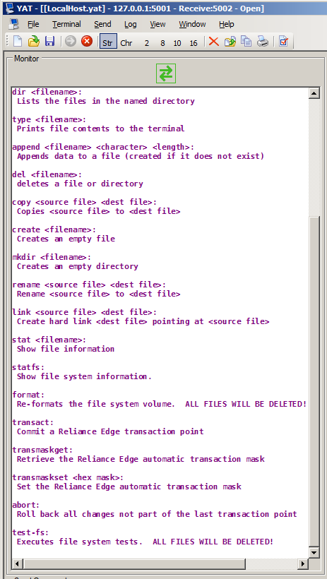 Viewing safety critical file system related RTOS commands